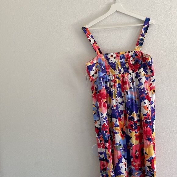 London Times Floral Print Colorful Tiered Smocked Waist Maxi Dress - Picture 7 of 9